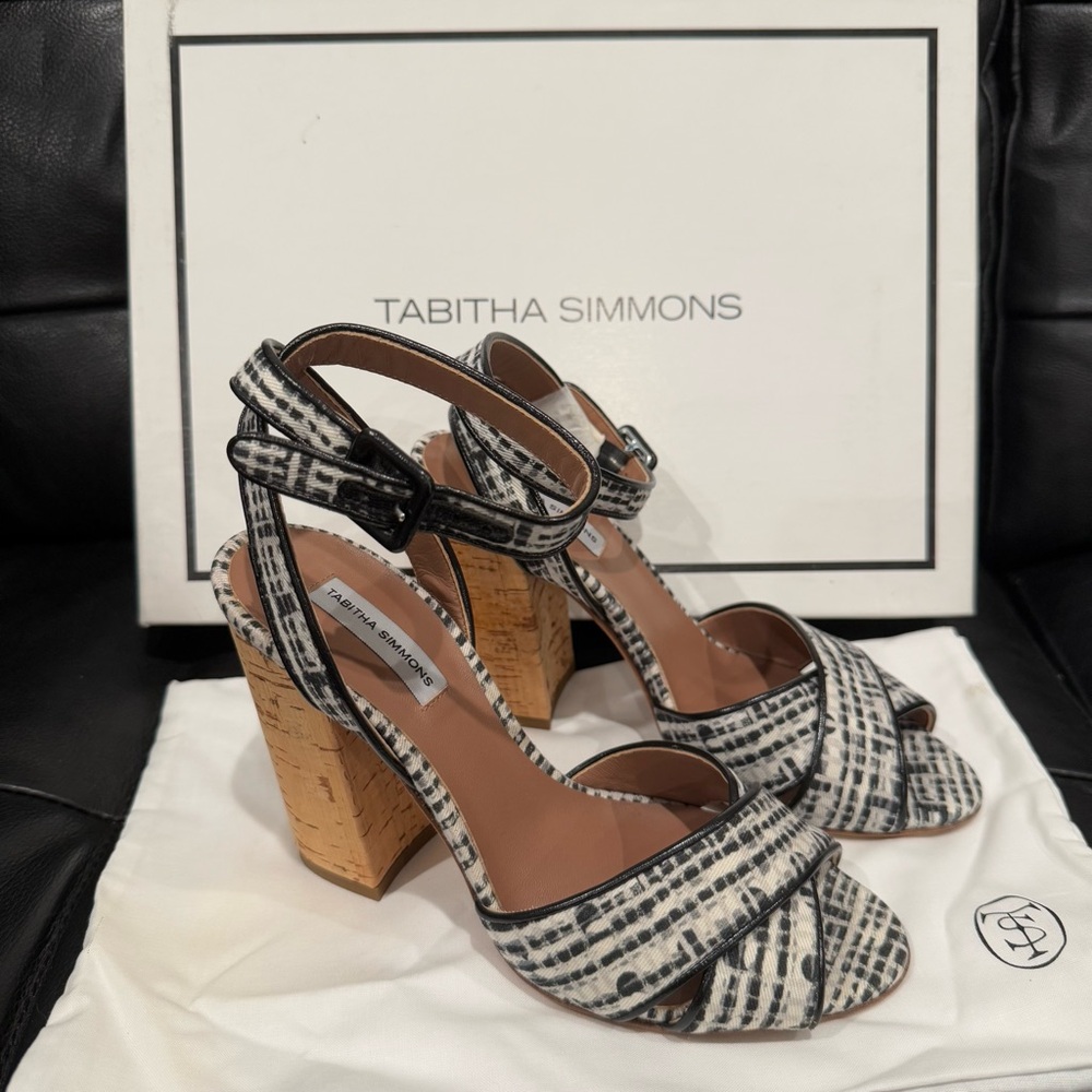 Tabitha Simmons Connie Ankle Strap Black and White Playful Volley Heels